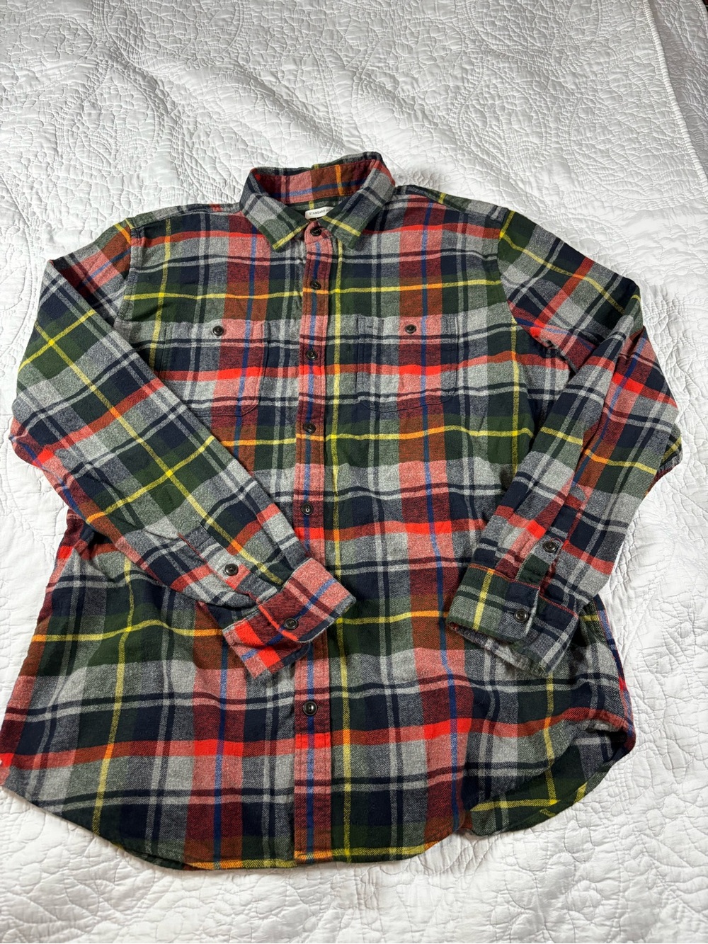 GAP Men's Red, Green & Yellow Plaid Button-Down Shirt